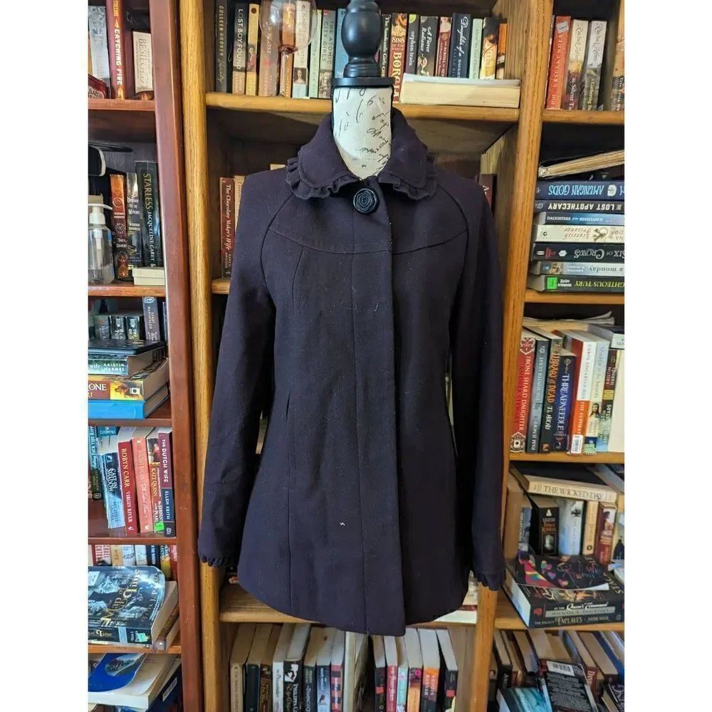 Betsey Johnson eggplant purple wool peacoat coat sz 2 euc